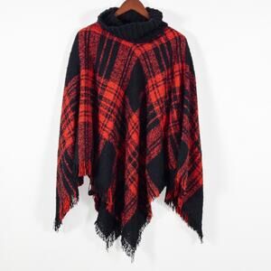 Steve Madden Women’s Poncho Western Cowboycore Plaid Fringe Festival Vibe OS